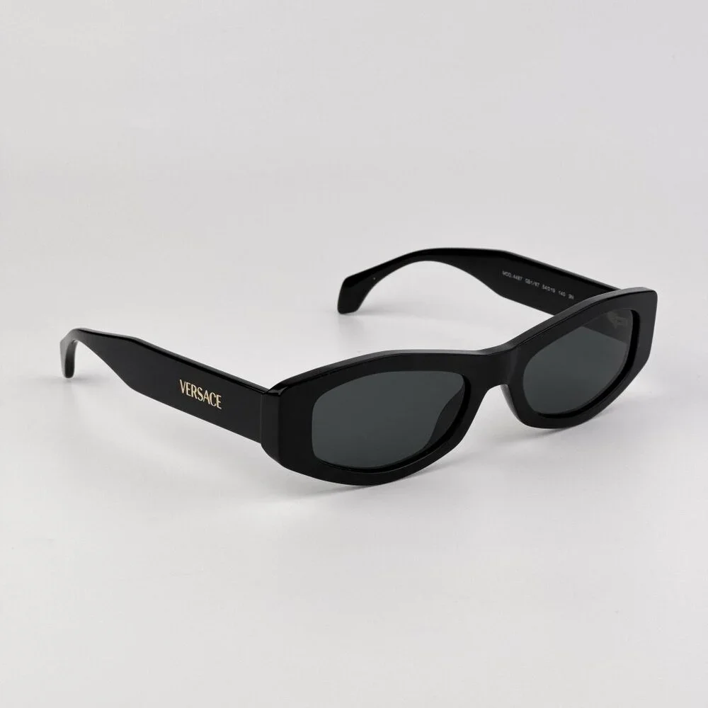Versace VE4487 GB1/87 Black Rectangle Sunglasses Dark Grey Lens Unisex